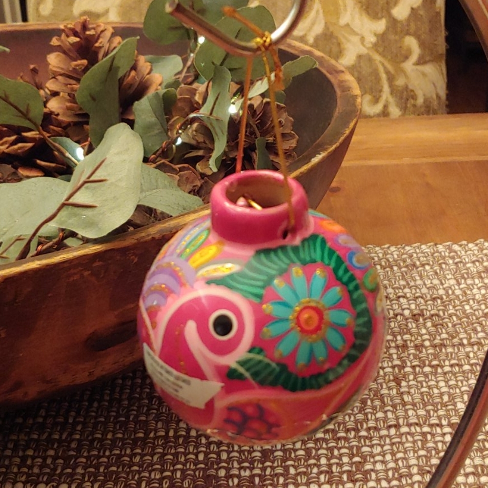 Hand Crafted Pottery Pink Swan Ornament